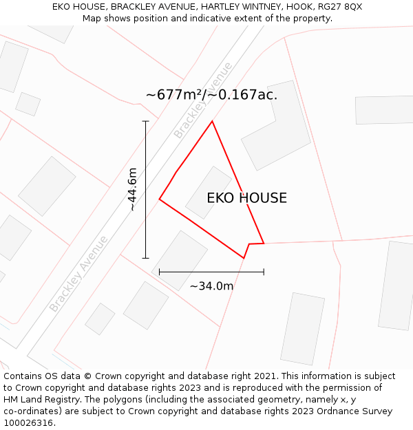 EKO HOUSE, BRACKLEY AVENUE, HARTLEY WINTNEY, HOOK, RG27 8QX: Plot and title map