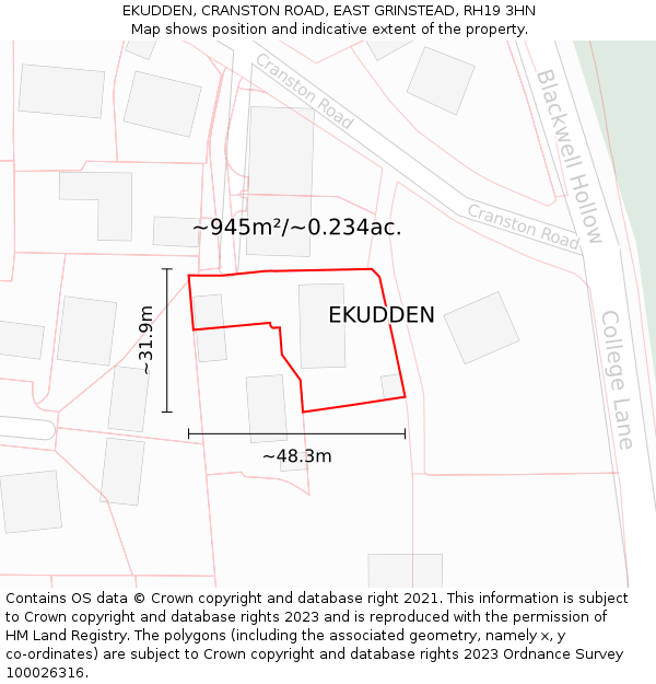 EKUDDEN, CRANSTON ROAD, EAST GRINSTEAD, RH19 3HN: Plot and title map