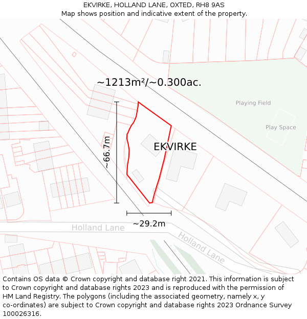 EKVIRKE, HOLLAND LANE, OXTED, RH8 9AS: Plot and title map