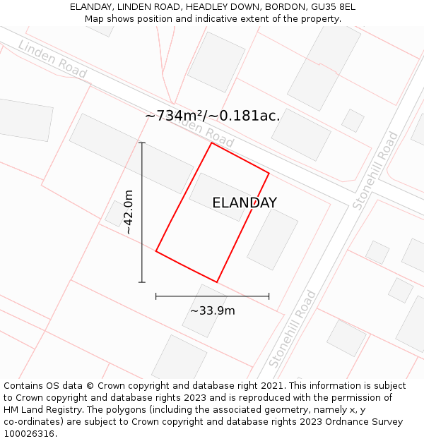 ELANDAY, LINDEN ROAD, HEADLEY DOWN, BORDON, GU35 8EL: Plot and title map