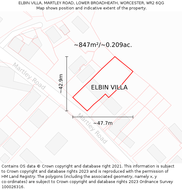 ELBIN VILLA, MARTLEY ROAD, LOWER BROADHEATH, WORCESTER, WR2 6QG: Plot and title map