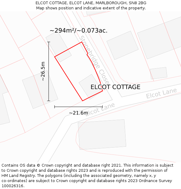 ELCOT COTTAGE, ELCOT LANE, MARLBOROUGH, SN8 2BG: Plot and title map