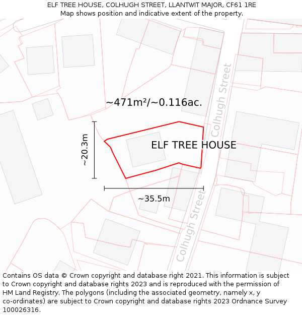 ELF TREE HOUSE, COLHUGH STREET, LLANTWIT MAJOR, CF61 1RE: Plot and title map