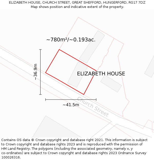 ELIZABETH HOUSE, CHURCH STREET, GREAT SHEFFORD, HUNGERFORD, RG17 7DZ: Plot and title map