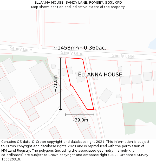 ELLANNA HOUSE, SANDY LANE, ROMSEY, SO51 0PD: Plot and title map