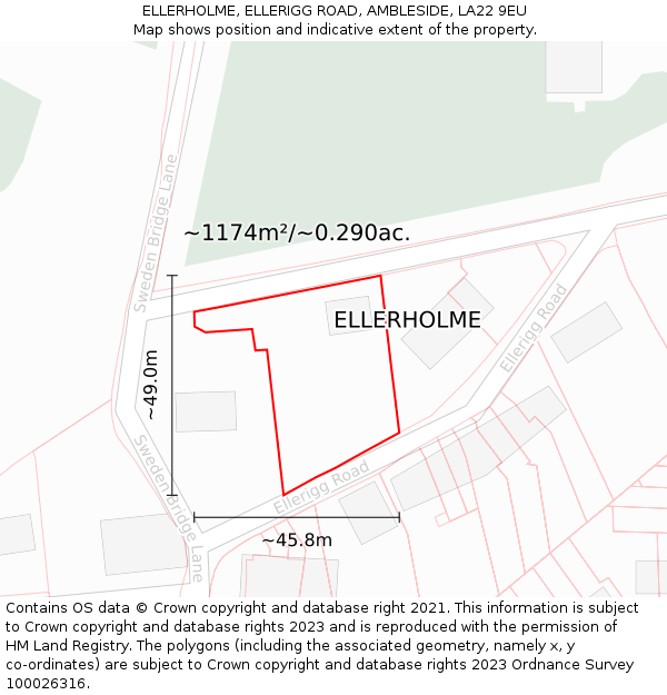 ELLERHOLME, ELLERIGG ROAD, AMBLESIDE, LA22 9EU: Plot and title map