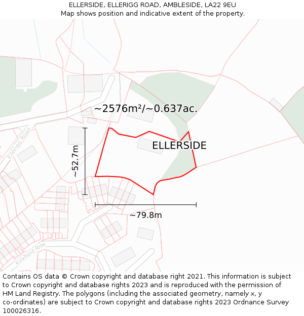 ELLERSIDE, ELLERIGG ROAD, AMBLESIDE, LA22 9EU: Plot and title map