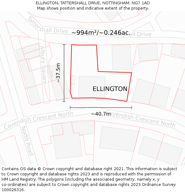ELLINGTON, TATTERSHALL DRIVE, NOTTINGHAM, NG7 1AD: Plot and title map