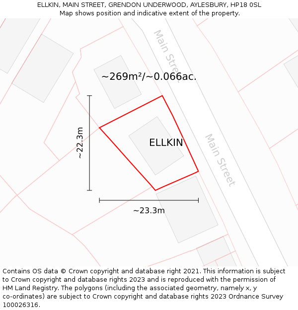 ELLKIN, MAIN STREET, GRENDON UNDERWOOD, AYLESBURY, HP18 0SL: Plot and title map