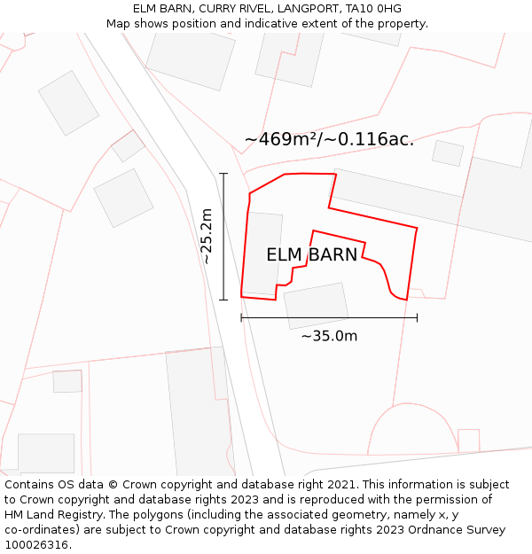 ELM BARN, CURRY RIVEL, LANGPORT, TA10 0HG: Plot and title map