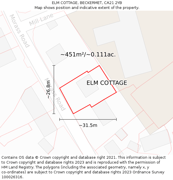 ELM COTTAGE, BECKERMET, CA21 2YB: Plot and title map