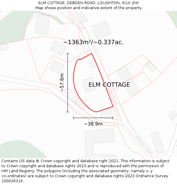 ELM COTTAGE, DEBDEN ROAD, LOUGHTON, IG10 2NY: Plot and title map