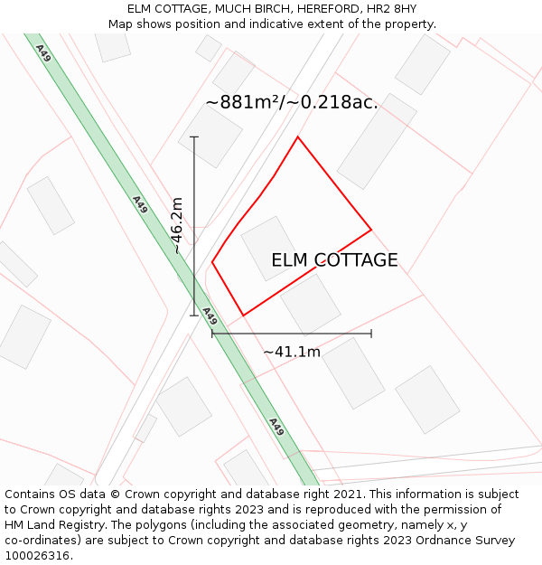 ELM COTTAGE, MUCH BIRCH, HEREFORD, HR2 8HY: Plot and title map