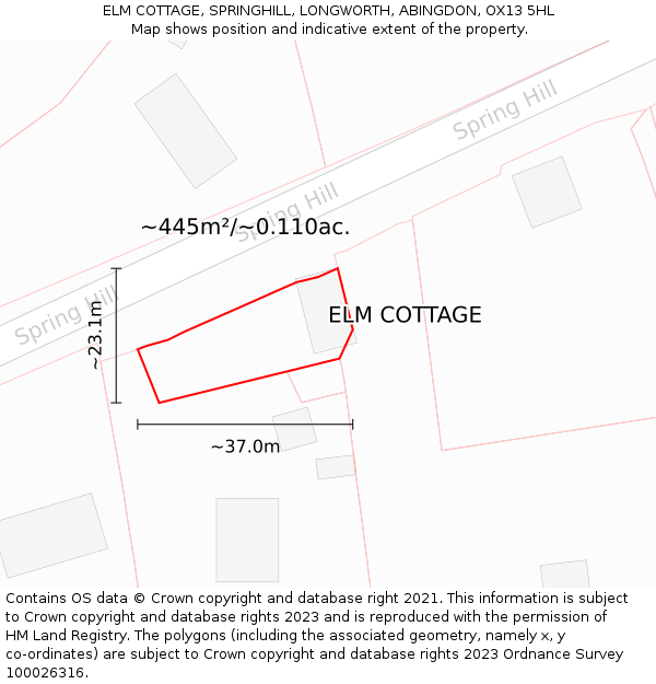 ELM COTTAGE, SPRINGHILL, LONGWORTH, ABINGDON, OX13 5HL: Plot and title map