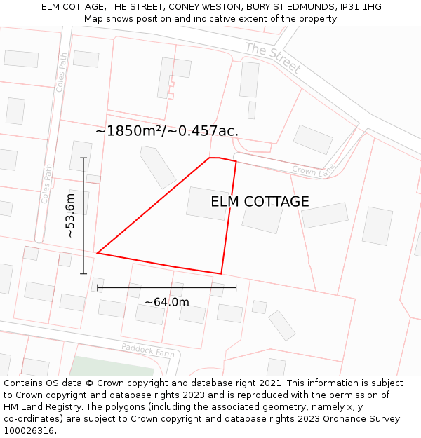 ELM COTTAGE, THE STREET, CONEY WESTON, BURY ST EDMUNDS, IP31 1HG: Plot and title map