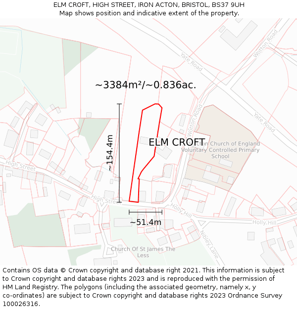 ELM CROFT, HIGH STREET, IRON ACTON, BRISTOL, BS37 9UH: Plot and title map
