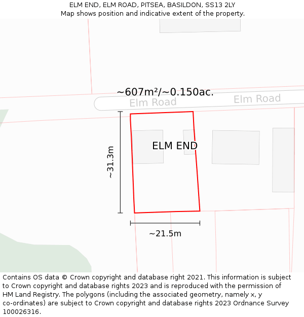 ELM END, ELM ROAD, PITSEA, BASILDON, SS13 2LY: Plot and title map