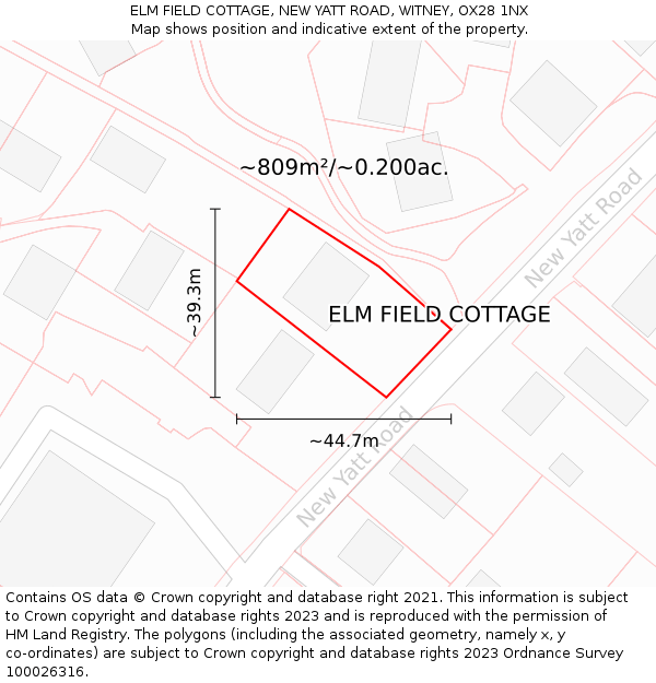 ELM FIELD COTTAGE, NEW YATT ROAD, WITNEY, OX28 1NX: Plot and title map