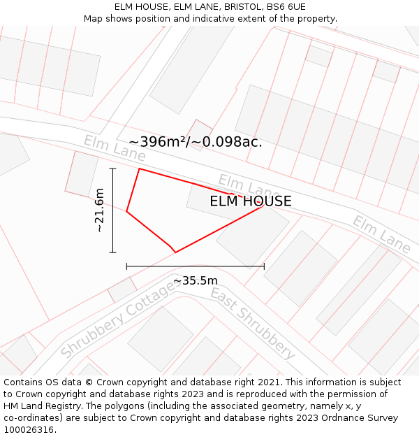 ELM HOUSE, ELM LANE, BRISTOL, BS6 6UE: Plot and title map