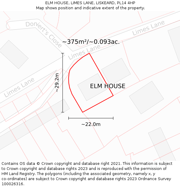 ELM HOUSE, LIMES LANE, LISKEARD, PL14 4HP: Plot and title map