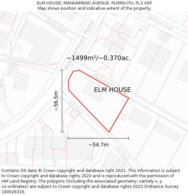 ELM HOUSE, MANNAMEAD AVENUE, PLYMOUTH, PL3 4SP: Plot and title map