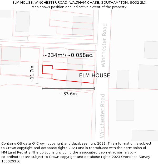 ELM HOUSE, WINCHESTER ROAD, WALTHAM CHASE, SOUTHAMPTON, SO32 2LX: Plot and title map