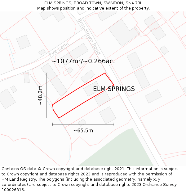ELM SPRINGS, BROAD TOWN, SWINDON, SN4 7RL: Plot and title map