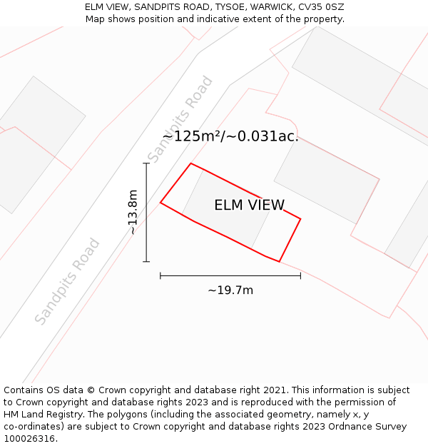 ELM VIEW, SANDPITS ROAD, TYSOE, WARWICK, CV35 0SZ: Plot and title map