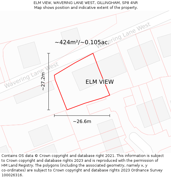 ELM VIEW, WAVERING LANE WEST, GILLINGHAM, SP8 4NR: Plot and title map