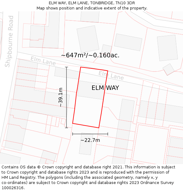 ELM WAY, ELM LANE, TONBRIDGE, TN10 3DR: Plot and title map