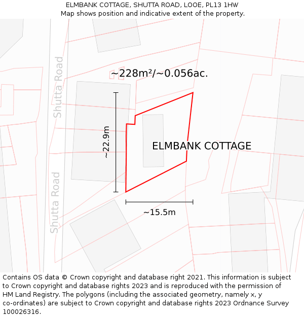 ELMBANK COTTAGE, SHUTTA ROAD, LOOE, PL13 1HW: Plot and title map