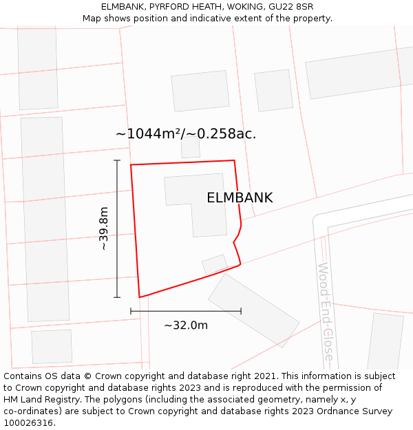 ELMBANK, PYRFORD HEATH, WOKING, GU22 8SR: Plot and title map