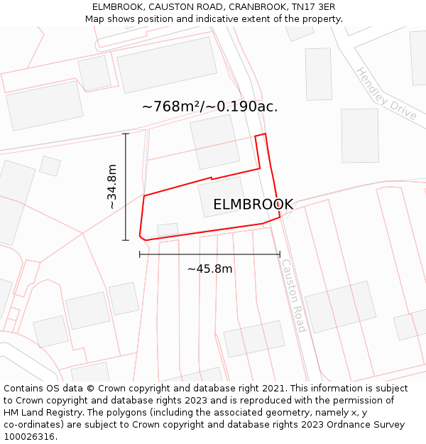 ELMBROOK, CAUSTON ROAD, CRANBROOK, TN17 3ER: Plot and title map