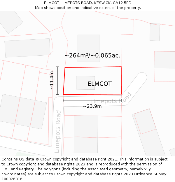 ELMCOT, LIMEPOTS ROAD, KESWICK, CA12 5PD: Plot and title map