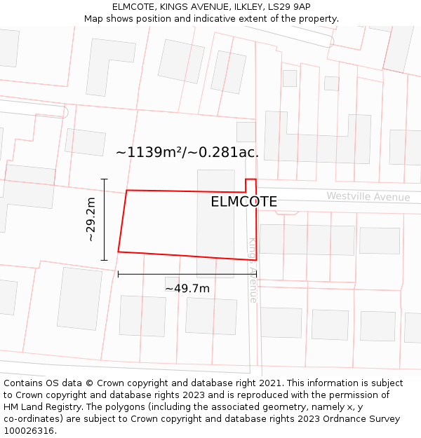 ELMCOTE, KINGS AVENUE, ILKLEY, LS29 9AP: Plot and title map