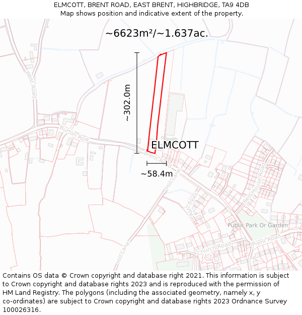 ELMCOTT, BRENT ROAD, EAST BRENT, HIGHBRIDGE, TA9 4DB: Plot and title map