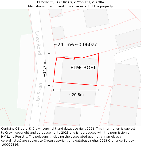 ELMCROFT, LAKE ROAD, PLYMOUTH, PL9 9RA: Plot and title map