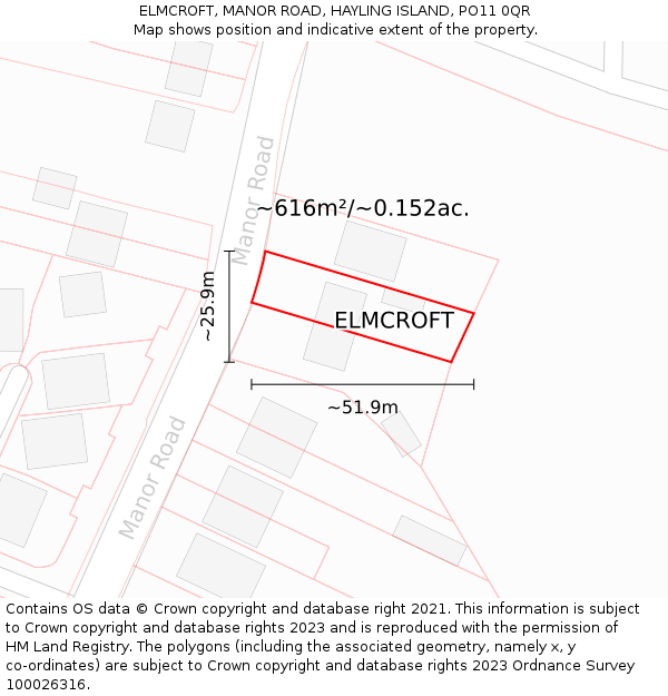 ELMCROFT, MANOR ROAD, HAYLING ISLAND, PO11 0QR: Plot and title map