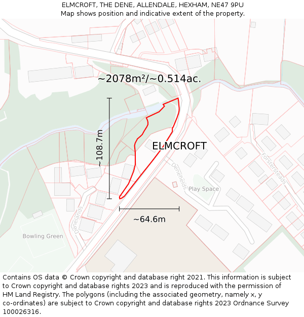 ELMCROFT, THE DENE, ALLENDALE, HEXHAM, NE47 9PU: Plot and title map