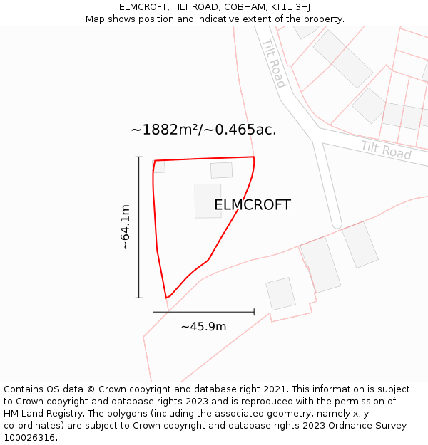 ELMCROFT, TILT ROAD, COBHAM, KT11 3HJ: Plot and title map