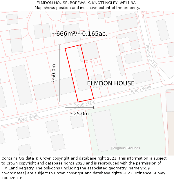 ELMDON HOUSE, ROPEWALK, KNOTTINGLEY, WF11 9AL: Plot and title map