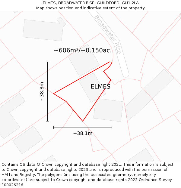 ELMES, BROADWATER RISE, GUILDFORD, GU1 2LA: Plot and title map