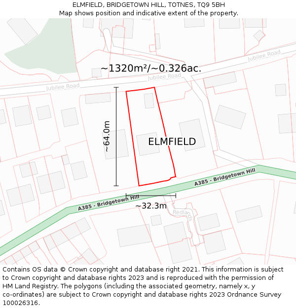 ELMFIELD, BRIDGETOWN HILL, TOTNES, TQ9 5BH: Plot and title map