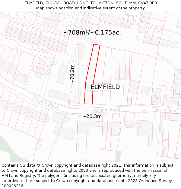 ELMFIELD, CHURCH ROAD, LONG ITCHINGTON, SOUTHAM, CV47 9PR: Plot and title map