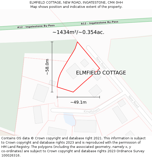 ELMFIELD COTTAGE, NEW ROAD, INGATESTONE, CM4 0HH: Plot and title map