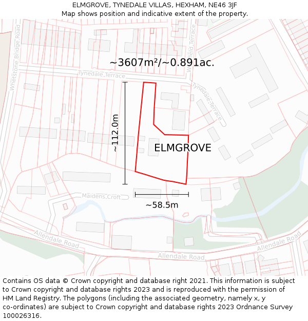 ELMGROVE, TYNEDALE VILLAS, HEXHAM, NE46 3JF: Plot and title map