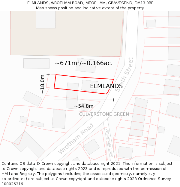 ELMLANDS, WROTHAM ROAD, MEOPHAM, GRAVESEND, DA13 0RF: Plot and title map