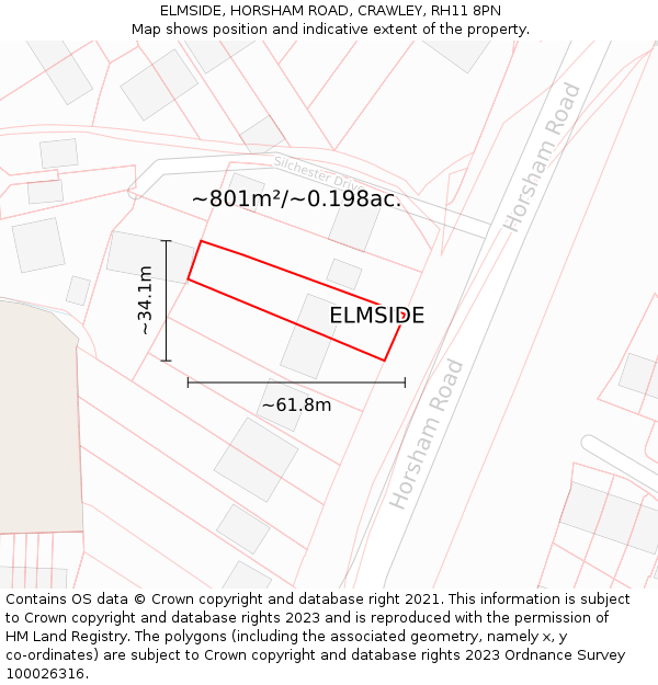 ELMSIDE, HORSHAM ROAD, CRAWLEY, RH11 8PN: Plot and title map