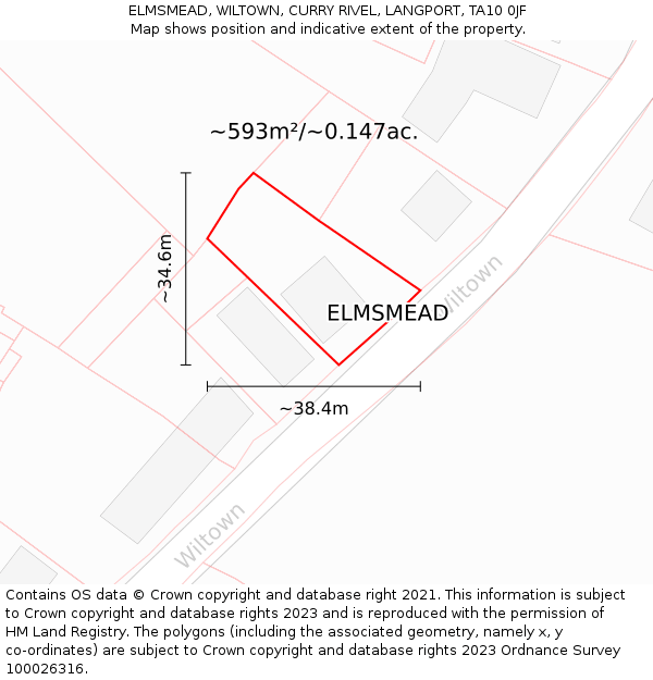 ELMSMEAD, WILTOWN, CURRY RIVEL, LANGPORT, TA10 0JF: Plot and title map