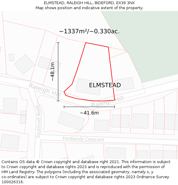 ELMSTEAD, RALEIGH HILL, BIDEFORD, EX39 3NX: Plot and title map